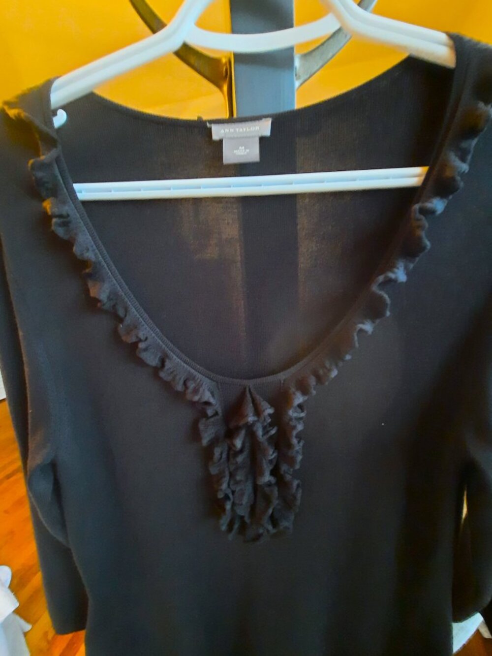 76% Silk, Ann Taylor Ruffle Knit Dress | Size M | Classic Stretch Sheath - Picture 3 of 6